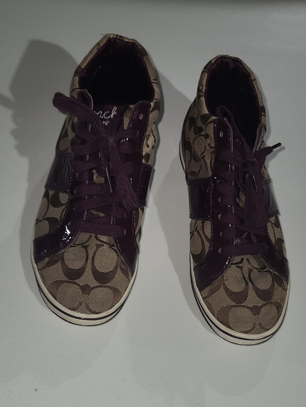 Coach Patent & Canvas High Top Monogram Sneakers Size 6.5 - Picture 5 of 8